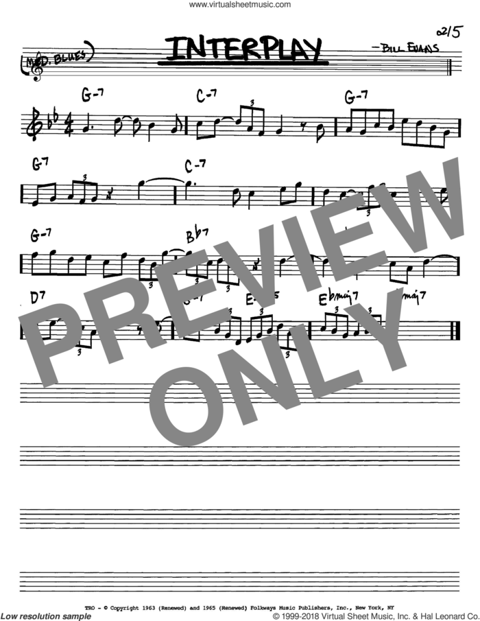 Interplay sheet music for voice and other instruments (in Bb) by Bill Evans, intermediate skill level