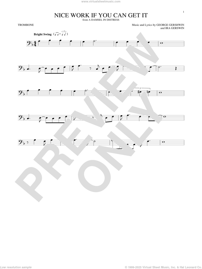 Nice Work If You Can Get It sheet music for trombone solo by Frank Sinatra, George Gershwin and Ira Gershwin, intermediate skill level