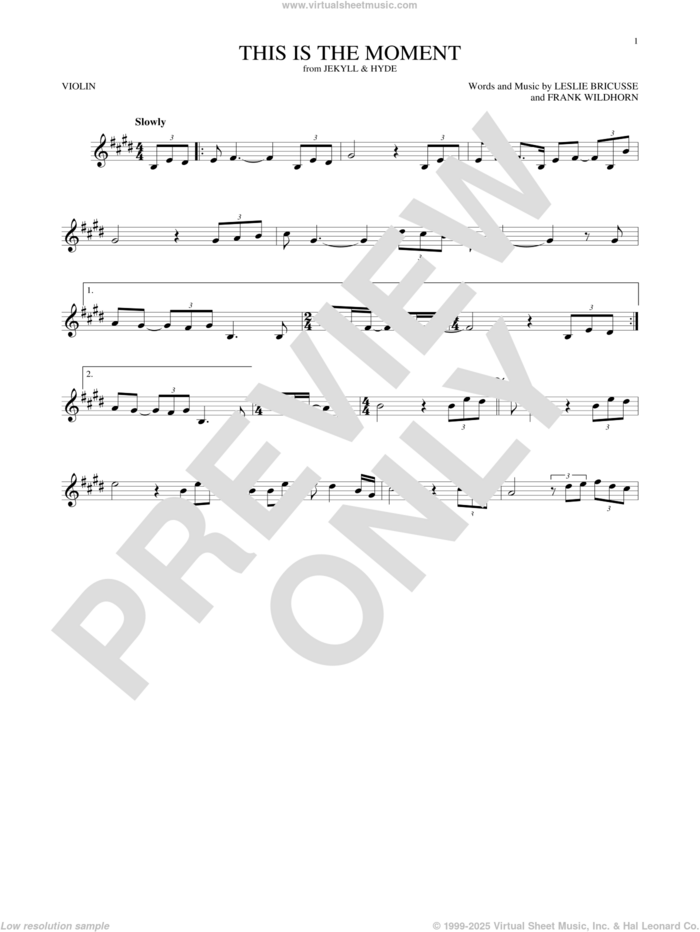 This Is The Moment sheet music for violin solo by Leslie Bricusse and Frank Wildhorn, intermediate skill level