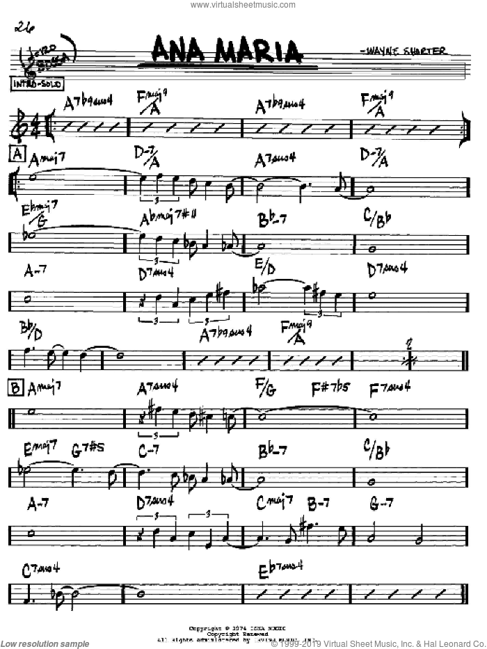 Ana Maria sheet music for voice and other instruments (in Bb) by Wayne Shorter, intermediate skill level