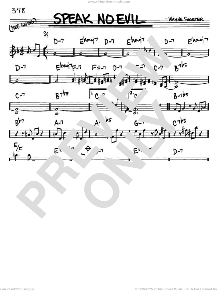 Speak No Evil sheet music for voice and other instruments (in Bb) by Wayne Shorter, intermediate skill level