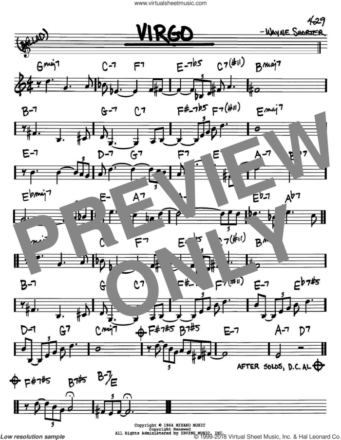 Virgo sheet music for voice and other instruments (in Bb) by Wayne Shorter, intermediate skill level