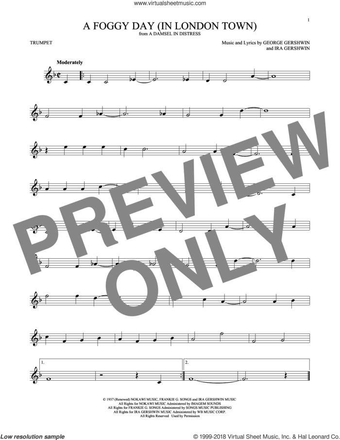 A Foggy Day (In London Town) sheet music for trumpet solo by George Gershwin and Ira Gershwin, intermediate skill level