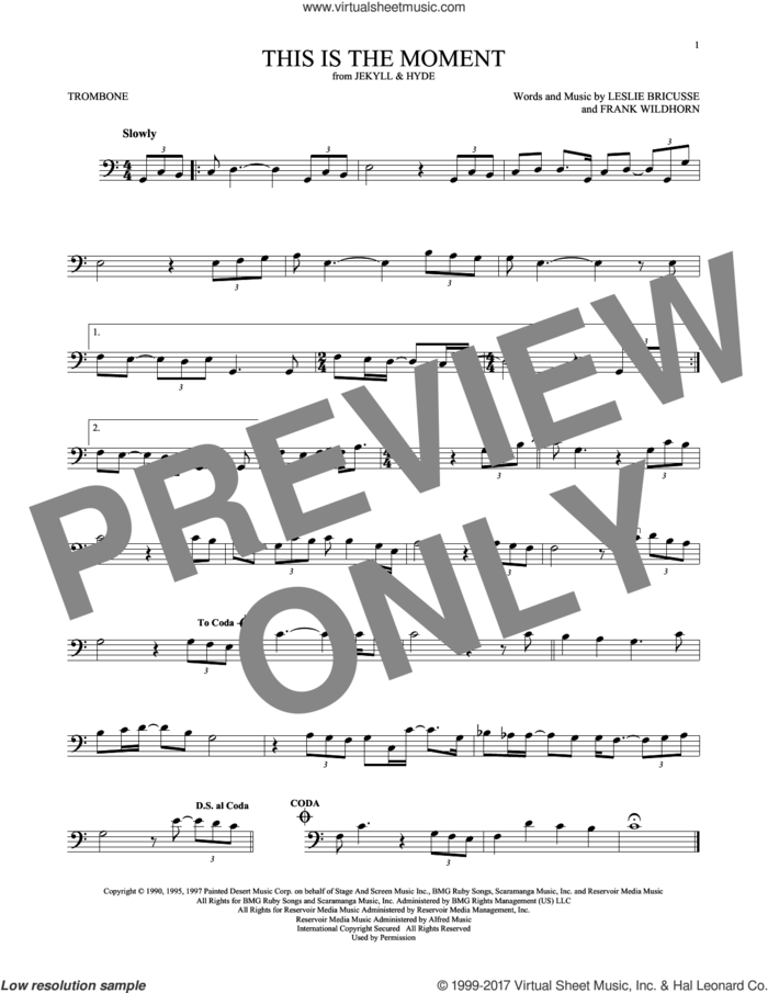 This Is The Moment sheet music for trombone solo by Leslie Bricusse and Frank Wildhorn, intermediate skill level
