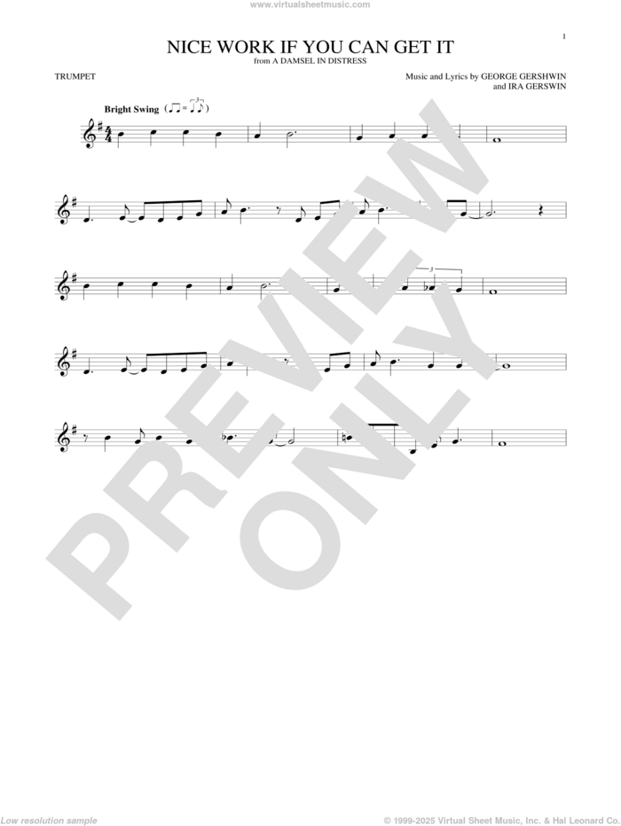 Nice Work If You Can Get It sheet music for trumpet solo by Frank Sinatra, George Gershwin and Ira Gershwin, intermediate skill level