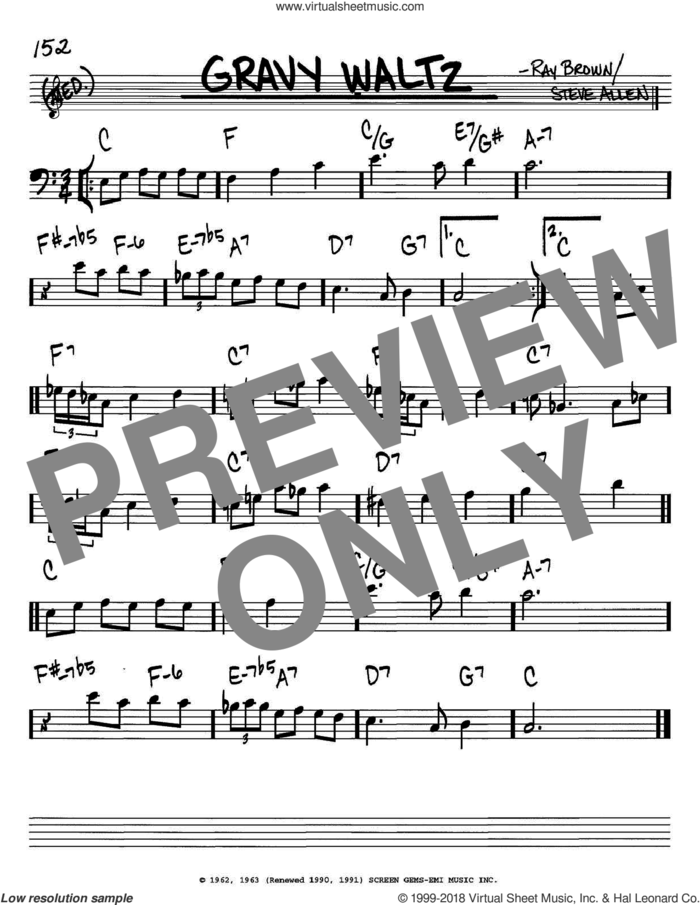 Gravy Waltz sheet music for voice and other instruments (bass clef) by Steve Allen and Ray Brown, intermediate skill level