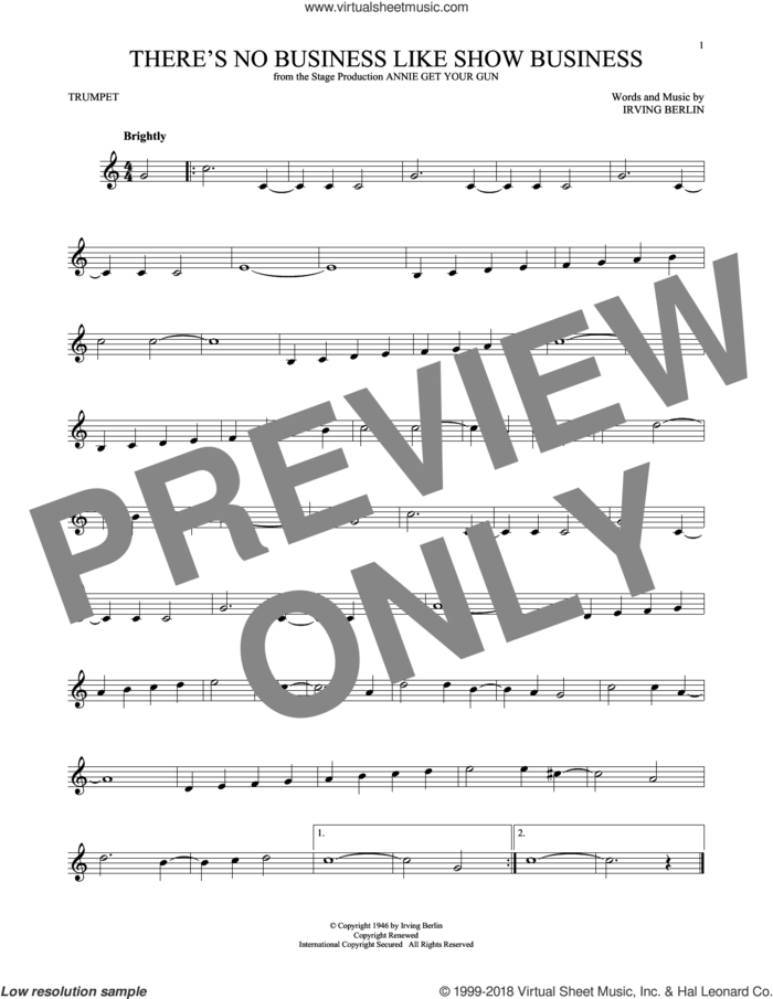 There's No Business Like Show Business sheet music for trumpet solo by Irving Berlin, intermediate skill level