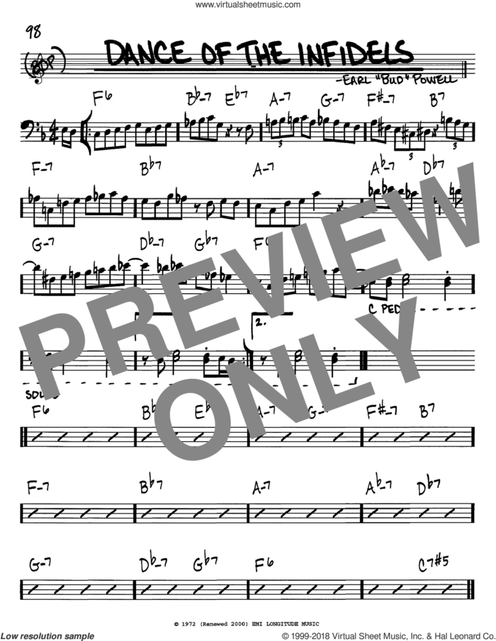 Dance Of The Infidels sheet music for voice and other instruments (bass clef) by Bud Powell, intermediate skill level