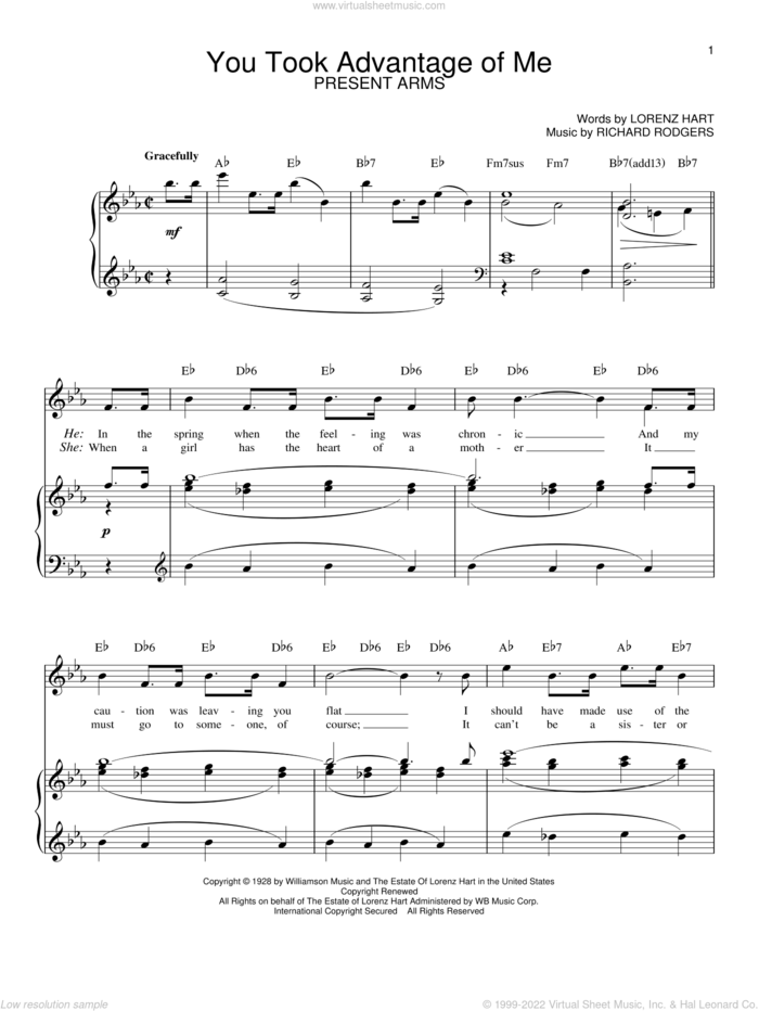You Took Advantage Of Me sheet music for voice, piano or guitar by Rodgers & Hart, Lorenz Hart and Richard Rodgers, intermediate skill level
