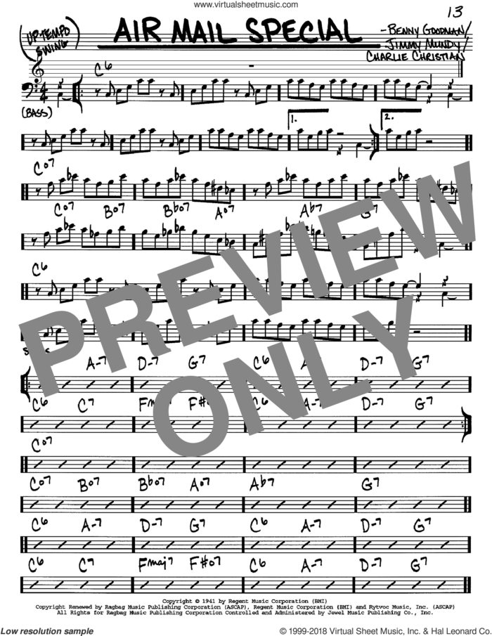 Air Mail Special sheet music for voice and other instruments (bass clef) by Benny Goodman, Charlie Christian and Jimmy Mundy, intermediate skill level