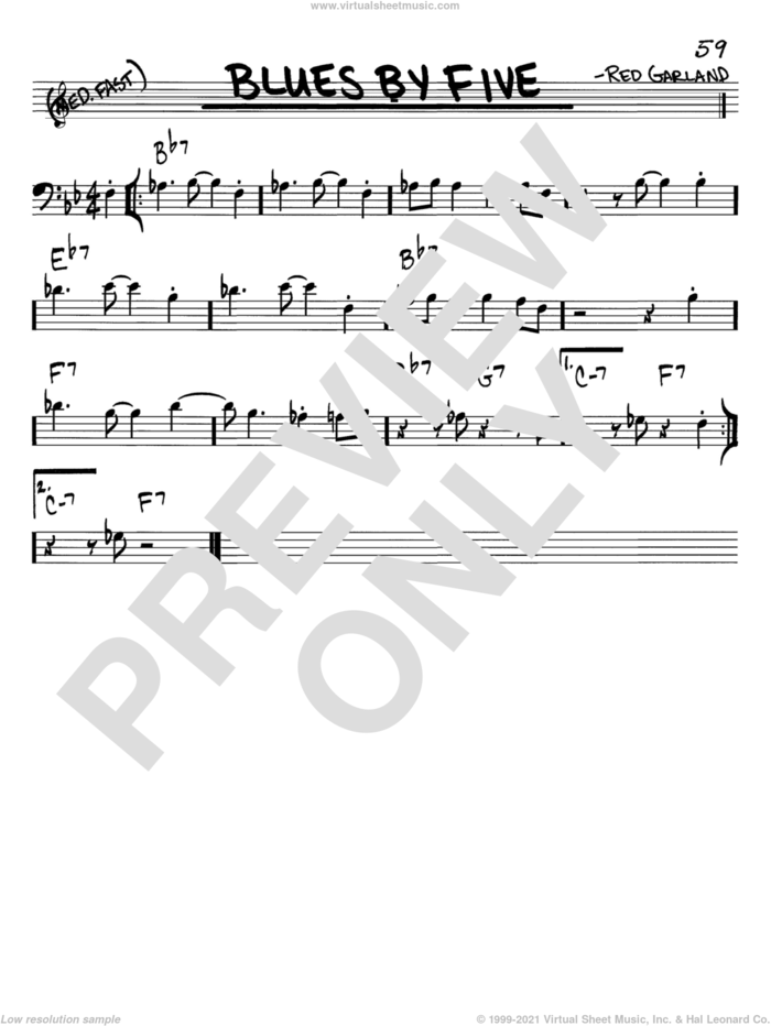 Blues By Five sheet music for voice and other instruments (bass clef) by Miles Davis and Red Garland, intermediate skill level
