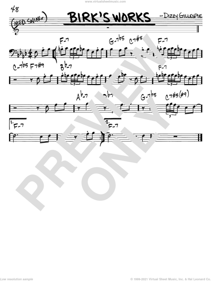 Birk's Works sheet music for voice and other instruments (bass clef) by Dizzy Gillespie, intermediate skill level