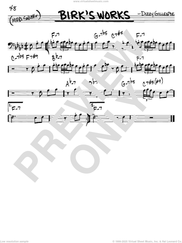 Birk's Works sheet music for voice and other instruments (bass clef) by Dizzy Gillespie, intermediate skill level