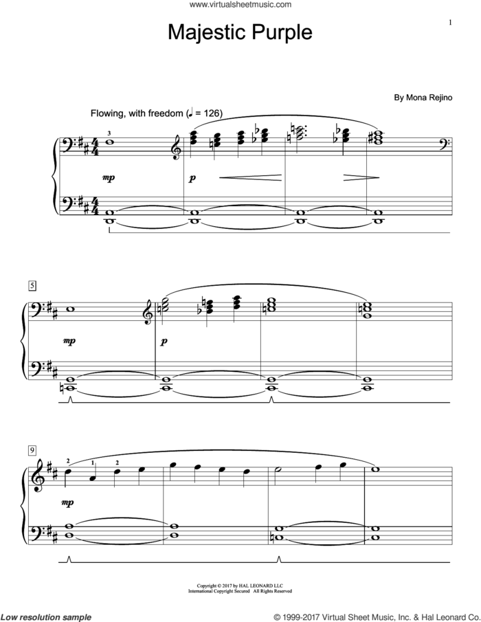Majestic Purple sheet music for piano solo (elementary) by Mona Rejino, beginner piano (elementary)