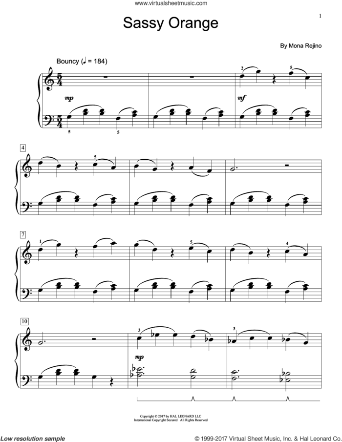 Sassy Orange sheet music for piano solo (elementary) by Mona Rejino, beginner piano (elementary)