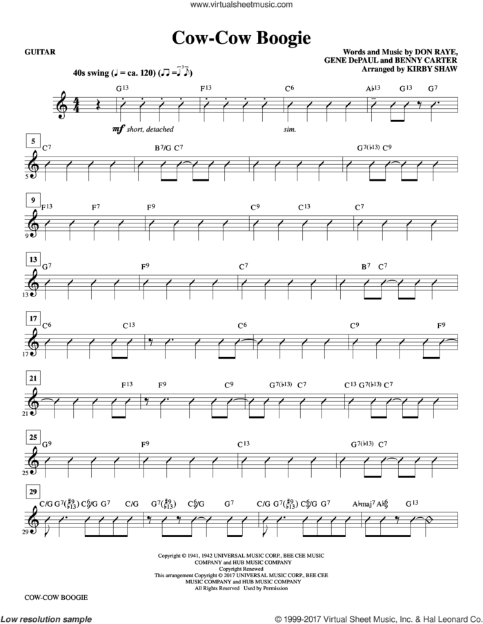 Cow-Cow Boogie (complete set of parts) sheet music for orchestra/band by Kirby Shaw, Benny Carter, Don Raye, Freddie Slack & His Orchestra and Gene DePaul, intermediate skill level