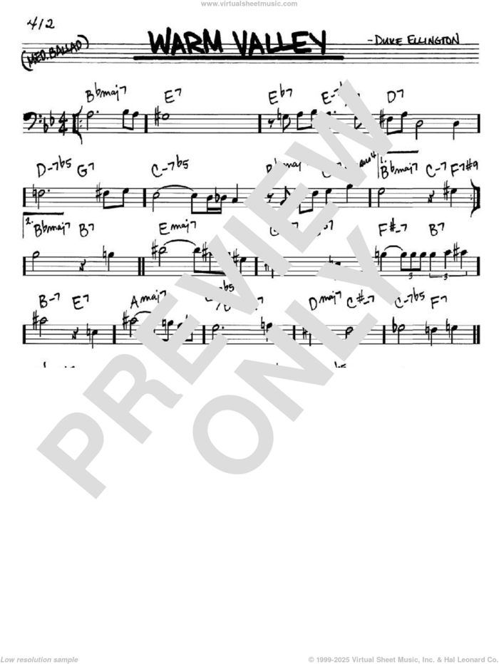 Warm Valley sheet music for voice and other instruments (bass clef) by Duke Ellington, intermediate skill level