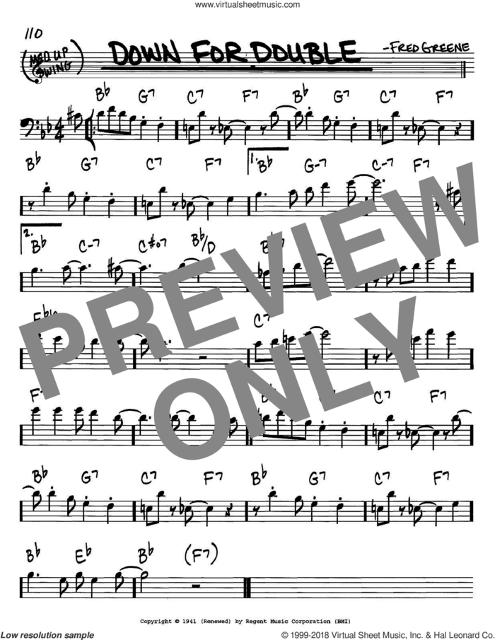 Down For Double sheet music for voice and other instruments (bass clef) by Fred Greene, intermediate skill level