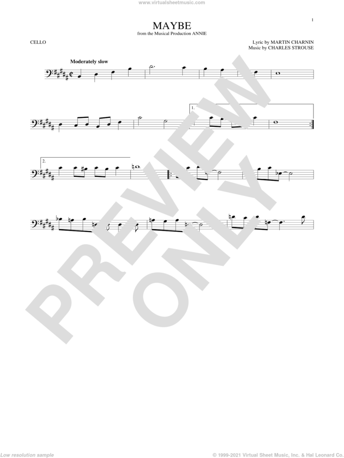 Maybe sheet music for cello solo by Charles Strouse and Martin Charnin, intermediate skill level
