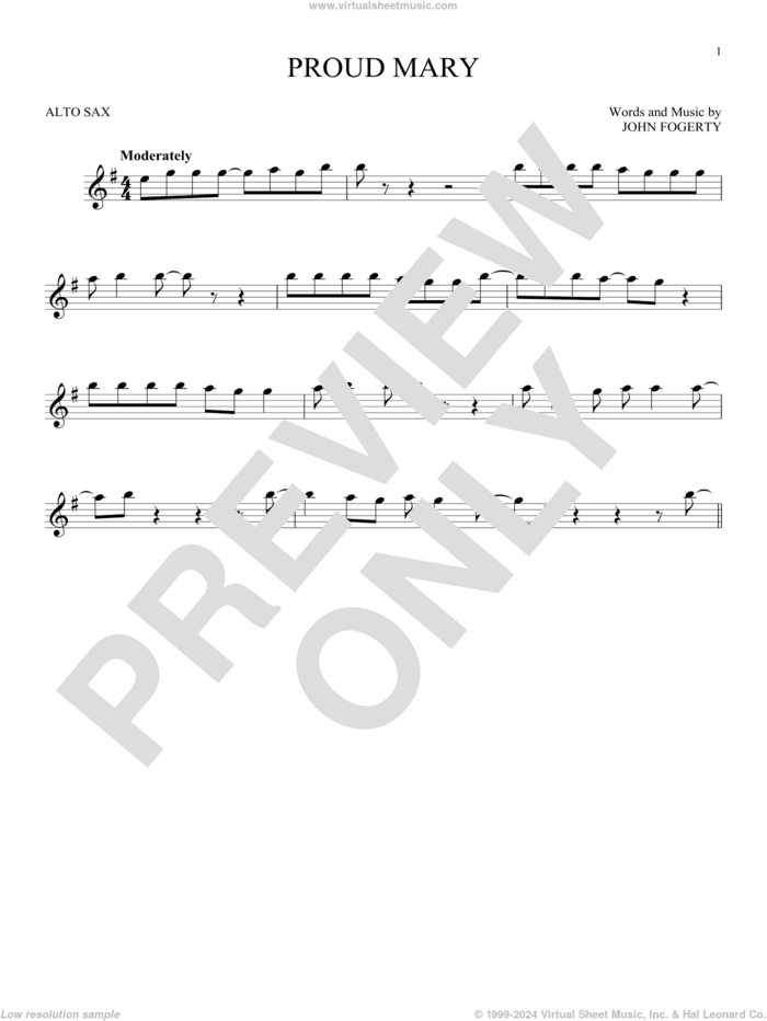 Proud Mary sheet music for alto saxophone solo by Creedence Clearwater Revival and John Fogerty, intermediate skill level