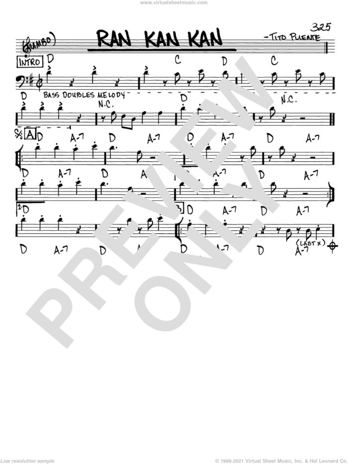 Ran Kan Kan sheet music for voice and other instruments (bass clef) by Tito Puente, intermediate skill level