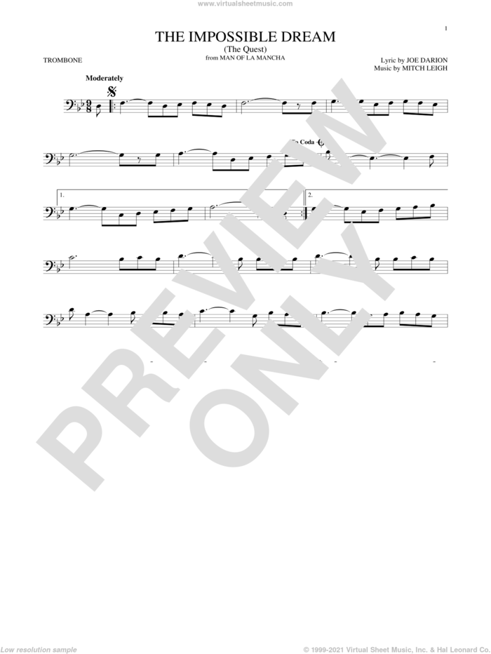 The Impossible Dream (The Quest) sheet music for trombone solo by Joe Darion and Mitch Leigh, intermediate skill level