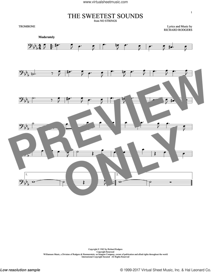 The Sweetest Sounds sheet music for trombone solo by Richard Rodgers, intermediate skill level