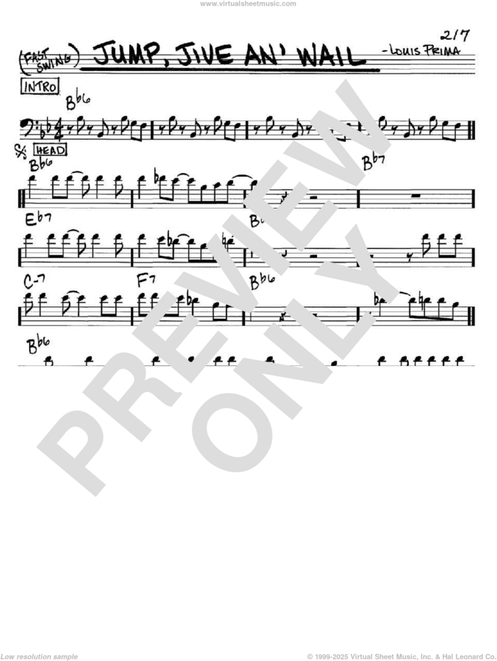 Jump, Jive An' Wail sheet music for voice and other instruments (bass clef) by Louis Prima, intermediate skill level