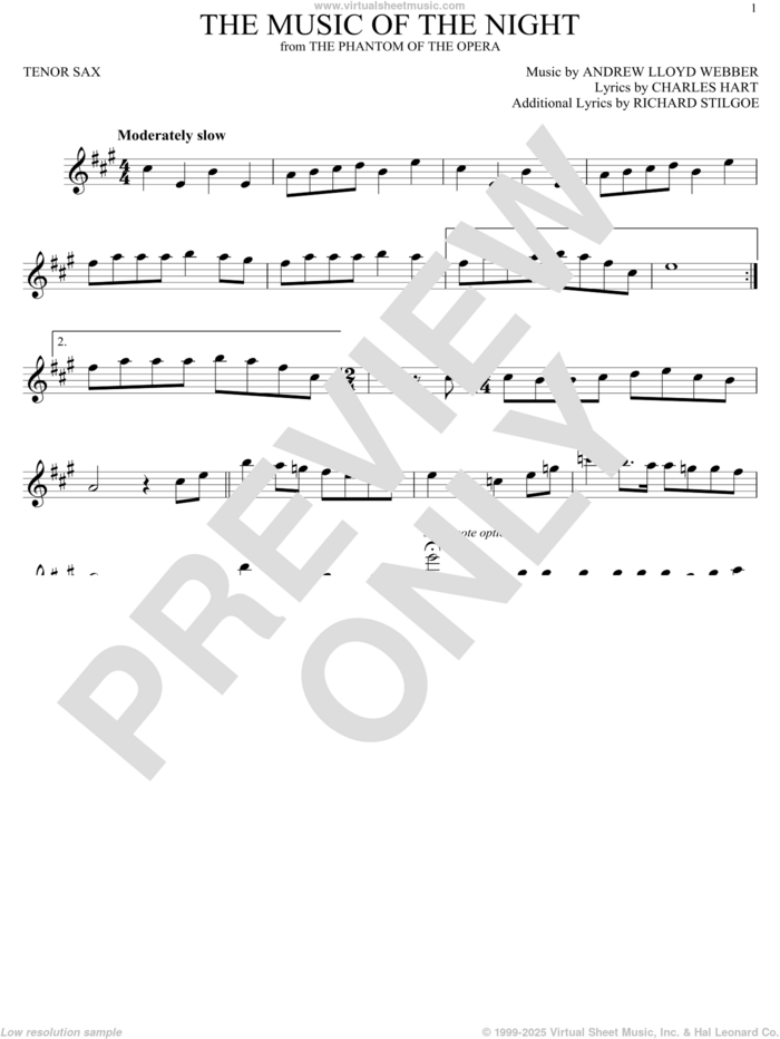 The Music Of The Night (from The Phantom Of The Opera) sheet music for tenor saxophone solo by Andrew Lloyd Webber, David Cook, Charles Hart and Richard Stilgoe, intermediate skill level