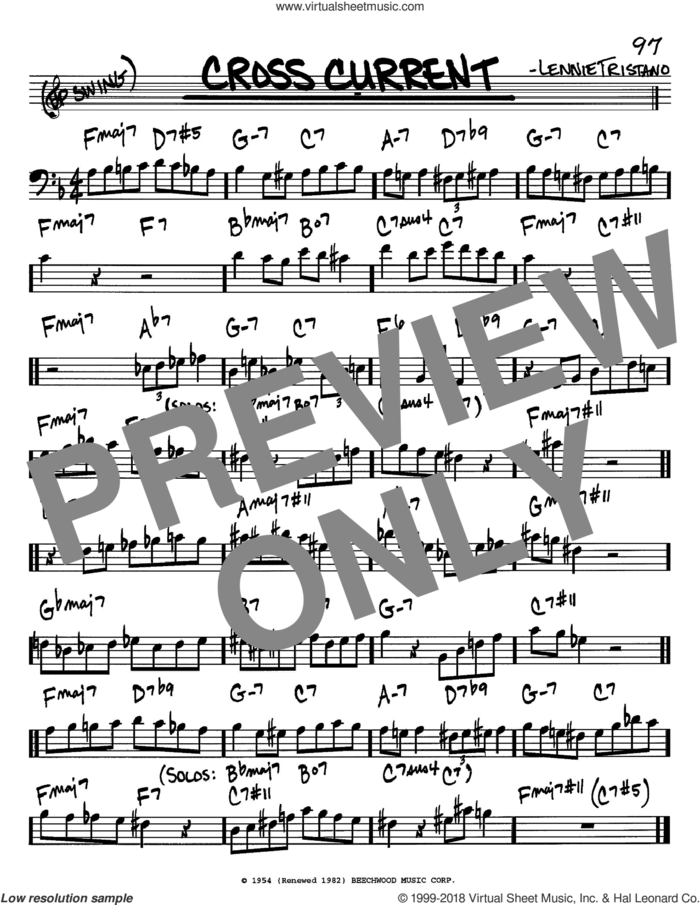 Crosscurrent sheet music for voice and other instruments (bass clef) by Lennie Tristano, intermediate skill level