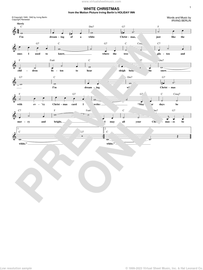 White Christmas sheet music for voice and other instruments (fake book) by Irving Berlin, intermediate skill level