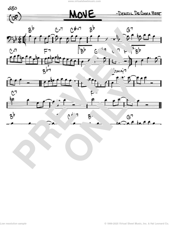 Move sheet music for voice and other instruments (bass clef) by Miles Davis and Denzil De Costa Best, intermediate skill level