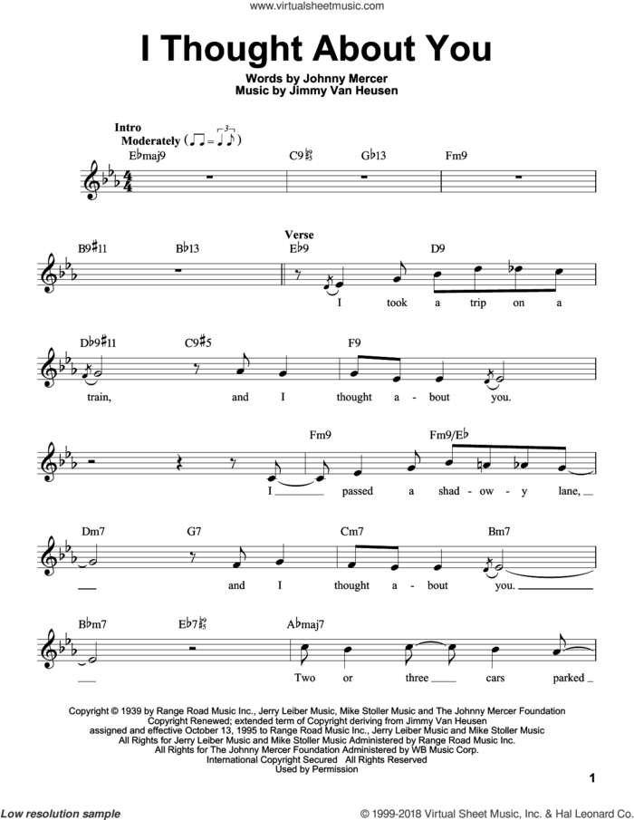 I Thought About You sheet music for voice solo by Johnny Mercer, Benny Goodman and Jimmy Van Heusen, intermediate skill level