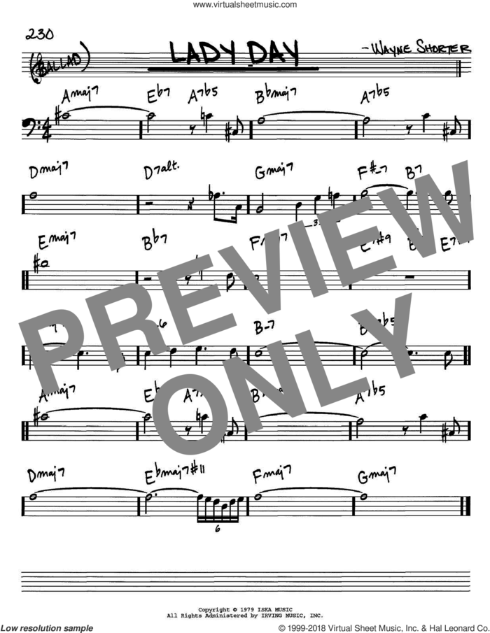Lady Day sheet music for voice and other instruments (bass clef) by Wayne Shorter, intermediate skill level