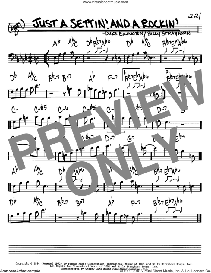 Just A Settin' And A Rockin' sheet music for voice and other instruments (bass clef) by Duke Ellington, Billy Strayhorn and Lee Gaines, intermediate skill level