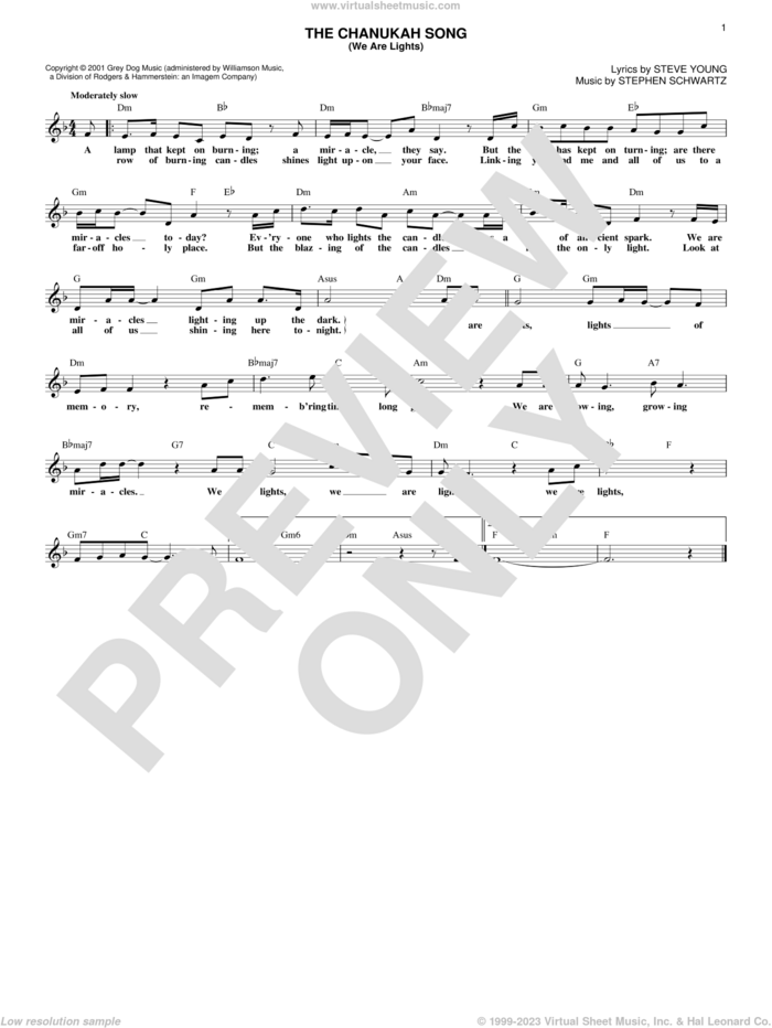 The Chanukah Song (We Are Lights) sheet music for voice and other instruments (fake book) by Stephen Schwartz and Steve Young, intermediate skill level
