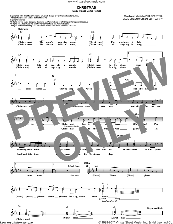 Christmas (Baby Please Come Home) sheet music for voice and other instruments (fake book) by Mariah Carey, Ellie Greenwich, Jeff Barry and Phil Spector, intermediate skill level