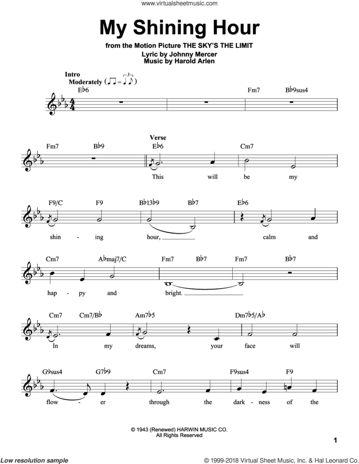My Shining Hour sheet music for voice solo by Johnny Mercer and Harold Arlen, intermediate skill level