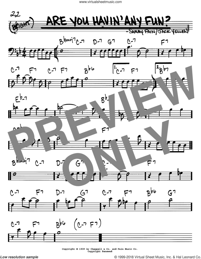 Are You Havin' Any Fun? sheet music for voice and other instruments (bass clef) by Tony Bennett, Count Basie, Jack Yellen and Sammy Fain, intermediate skill level