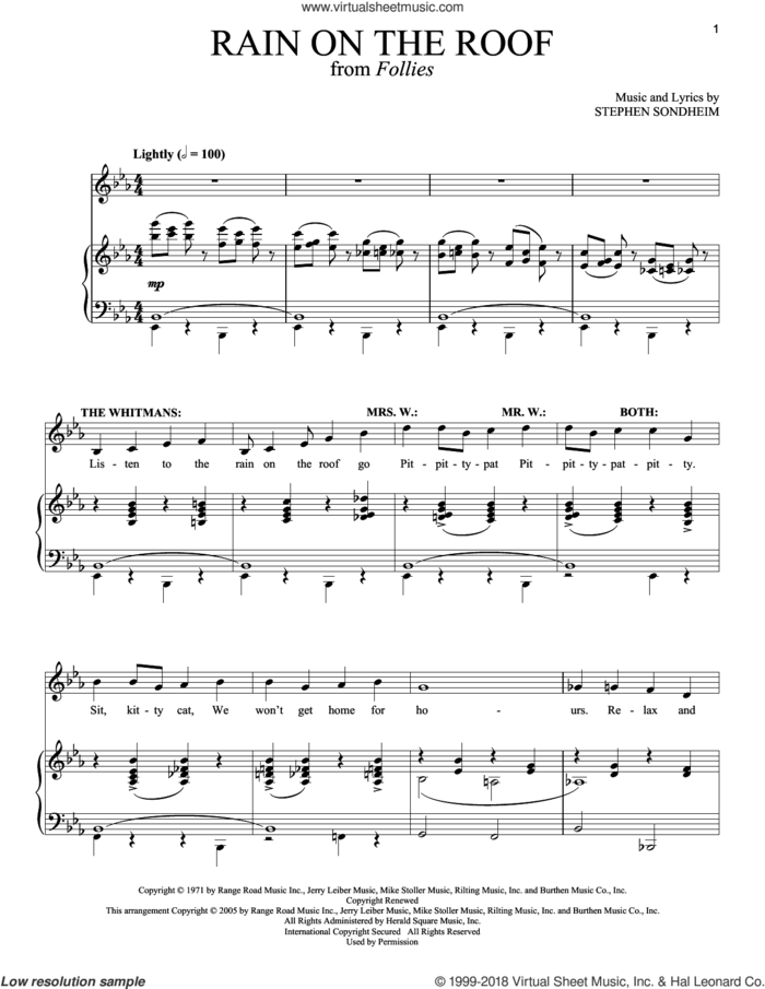 Rain On The Roof (from Follies) sheet music for two voices and piano by Stephen Sondheim, intermediate skill level