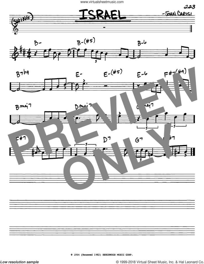 Israel sheet music for voice and other instruments (in Eb) by Miles Davis and John Carisi, intermediate skill level