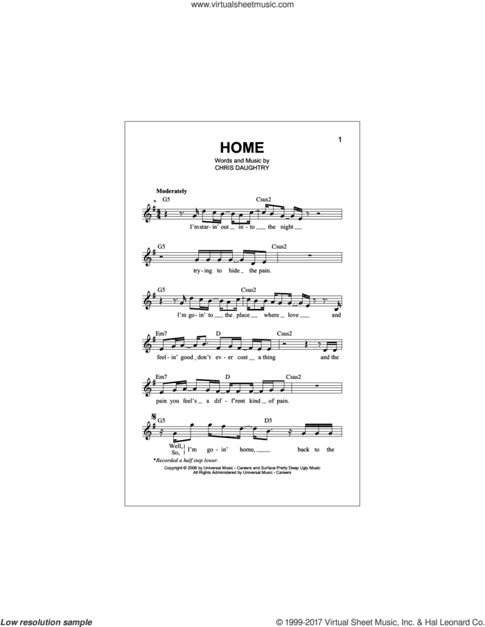 Home sheet music for voice and other instruments (fake book) by Daughtry and Chris Daughtry, intermediate skill level