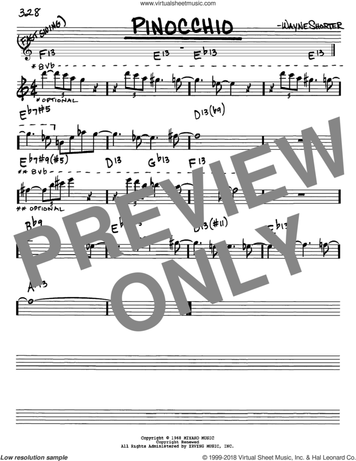 Pinocchio sheet music for voice and other instruments (in Eb) by Wayne Shorter, intermediate skill level