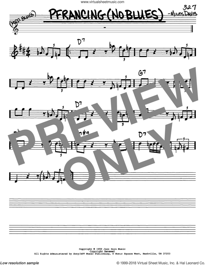 Pfrancing (No Blues) sheet music for voice and other instruments (in Eb) by Miles Davis, intermediate skill level