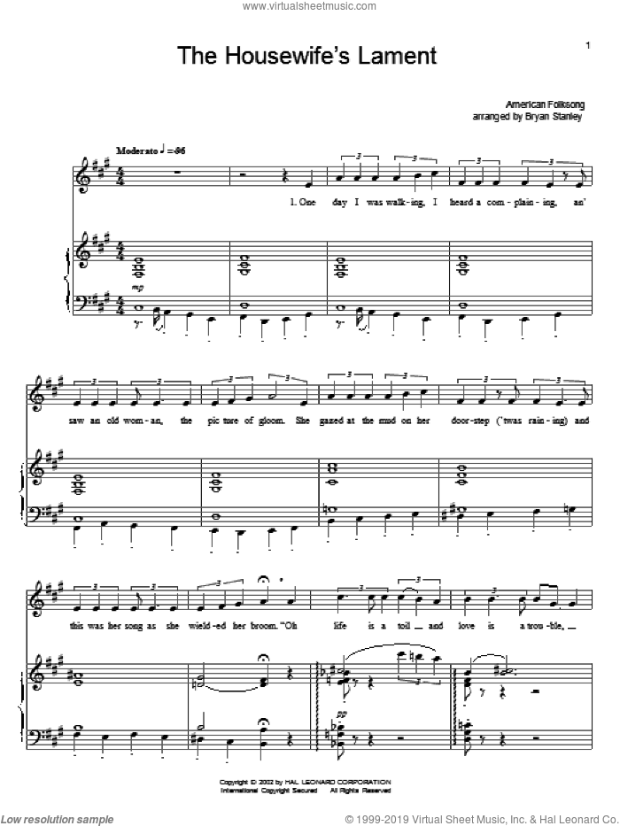 The Housewife's Lament sheet music for voice, piano or guitar, intermediate skill level