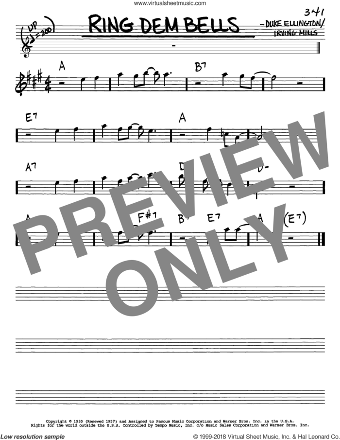 Ring Dem Bells sheet music for voice and other instruments (in Eb) by Duke Ellington and Irving Mills, intermediate skill level