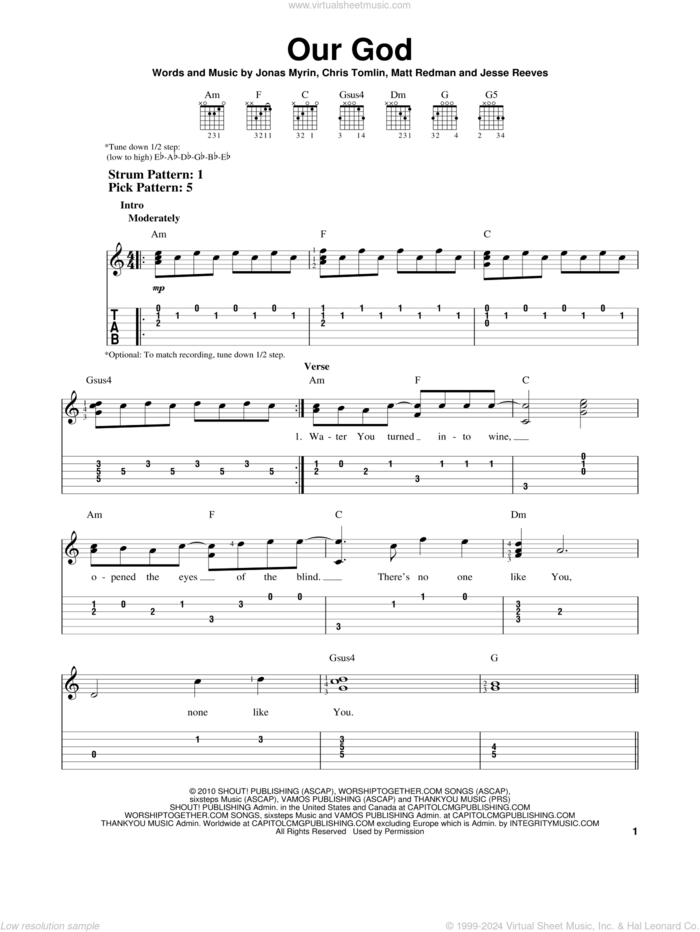 Our God sheet music for guitar solo (easy tablature) by Chris Tomlin, Jesse Reeves, Jonas Myrin and Matt Redman, easy guitar (easy tablature)