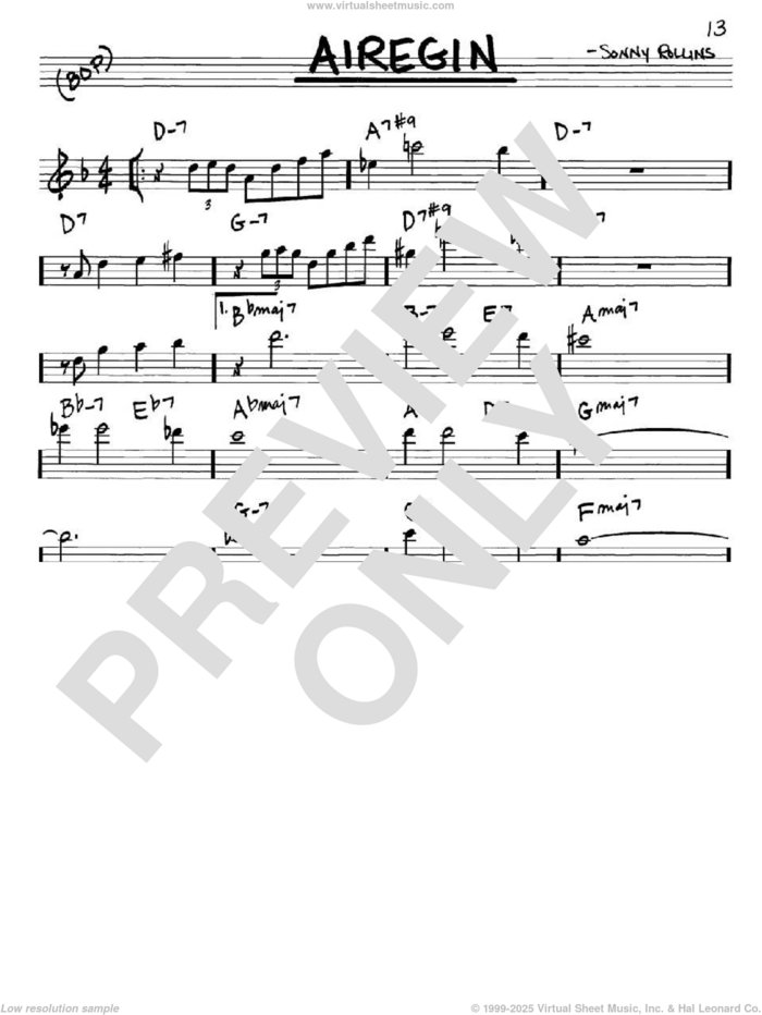 Airegin sheet music for voice and other instruments (in Eb) by John Coltrane and Sonny Rollins, intermediate skill level