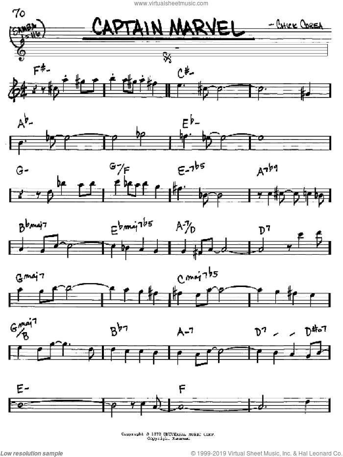 Captain Marvel sheet music for voice and other instruments (in Eb) by Chick Corea, intermediate skill level