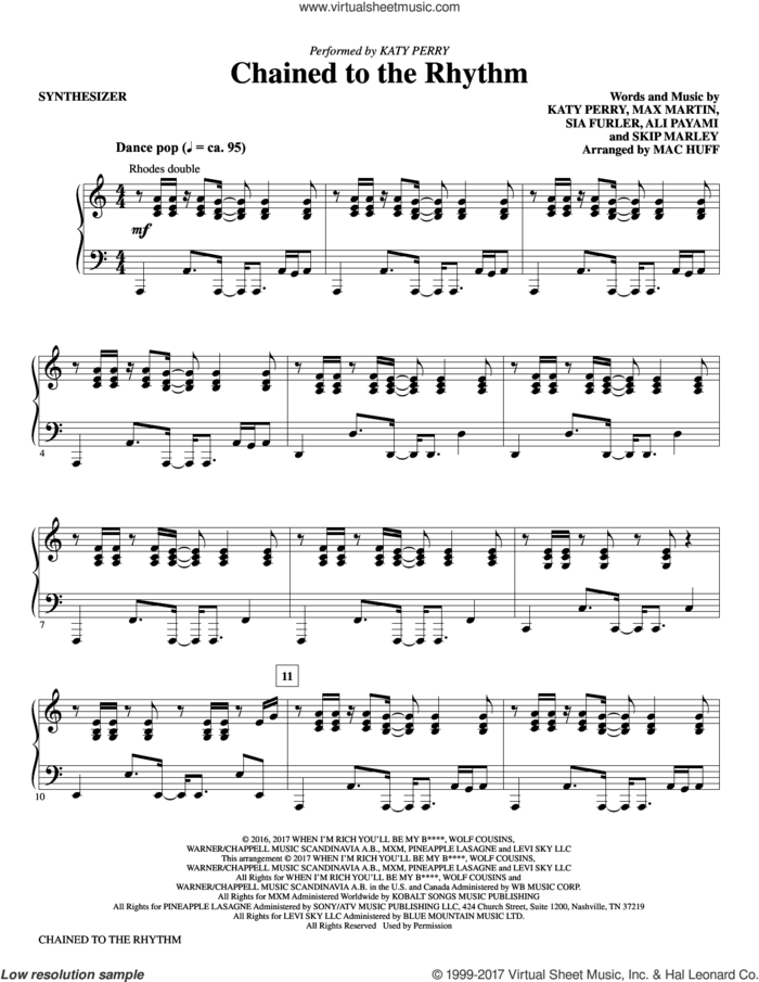 Chained to the Rhythm (complete set of parts) sheet music for orchestra/band by Mac Huff, Ali Payami, Katy Perry, Max Martin, Sia, Sia Furler and Skip Marley, intermediate skill level